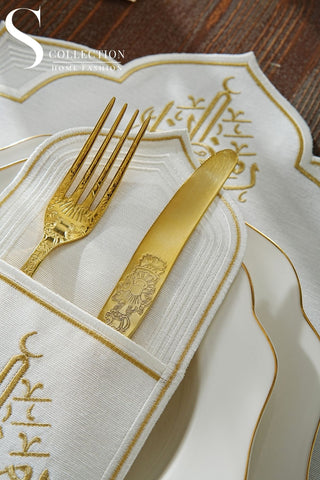Ramadan Najma Design Gold Placemat Set - Waterproof Fabric - 6 Persons - 24 Pcs. Full Set