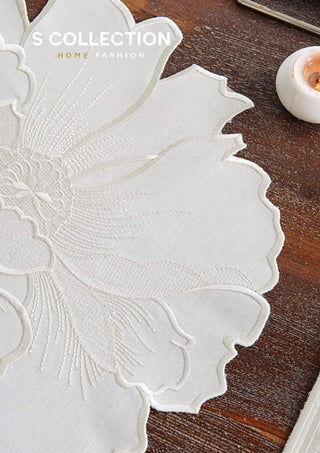 Eloise Off White Design Placemat Set - Waterproof Fabric - 6 Persons - 24 Pcs. Full Set
