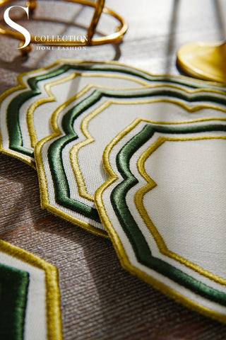 Moonrise Olive Green Design Placemat Set - Waterproof Fabric - 6 Persons - 24 Pcs. Full Set