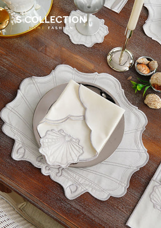 Marine Silver Design Placemat Set - Waterproof Fabric - 6 Persons - 24 Pcs. Full Set