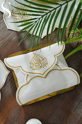 Ramadan Najma Design Gold Full Placemat Set - With Bread Basket Napkin and Runner - 6 Persons - 26 Pcs.