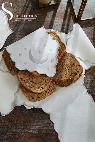 Ramadan Design Silver Chic Full Placemat Set - With Bread Basket Napkin and Runner - 6 Persons - 26 Pcs.