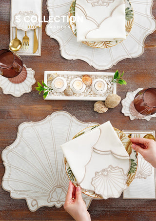 Marine Cappuccino Design Placemat Set - Waterproof Fabric - 6 Persons - 24 Pcs. Full Set