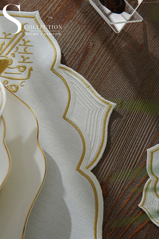 Ramadan Najma Design Gold Placemat Set - Waterproof Fabric - 6 Persons - 24 Pcs. Full Set