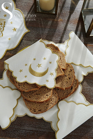 Ramadan Design Gold Chic Full Placemat Set - With Bread Basket Napkin and Runner - 6 Persons - 26 Pcs.