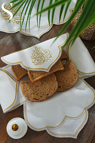 Ramadan Najma Design Gold and Silver Full Placemat Set - With Bread Basket Napkin and Runner - 6 Persons - 26 Pcs.