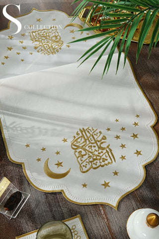 Ramadan Design Gold Chic Full Placemat Set - With Bread Basket Napkin and Runner - 6 Persons - 26 Pcs.