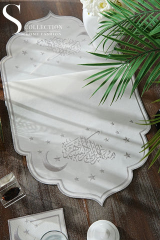 Ramadan Design Silver Stellar Serenity Full Placemat Set - With Bread Basket Napkin and Runner - 6 Persons - 26 Pcs.