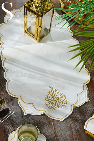 Ramadan Najma Design Gold Full Placemat Set - With Bread Basket Napkin and Runner - 6 Persons - 26 Pcs.