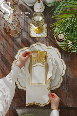 Jory Gold Design Placemat Set - Waterproof Fabric - 6 Persons - 24 Pcs. Full Set