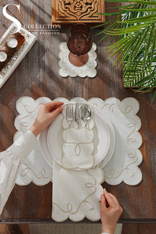 Giovanni Stone Design Placemat Set - Waterproof Fabric - 6 Persons - 24 Pcs. Full Set