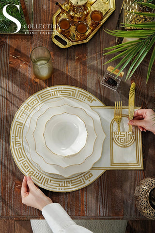 Layali Design Ramadan Collection Placemat - Gold Embroidered - Waterproof Fabric - 12 Persons - 12 Pcs.