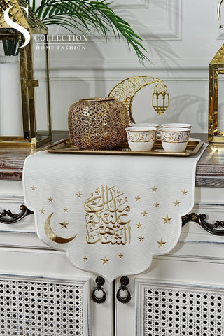 Glamours Design Runner - Waterproof Fabric - Shine Gold - Off White Embroidered