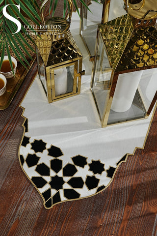 Dome Design Runner - Waterproof Fabric - Black and Gold Embroidered