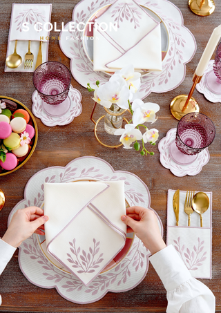 Chantal Rose Design Placemat Set - Waterproof Fabric - 6 Persons - 24 Pcs. Full Set