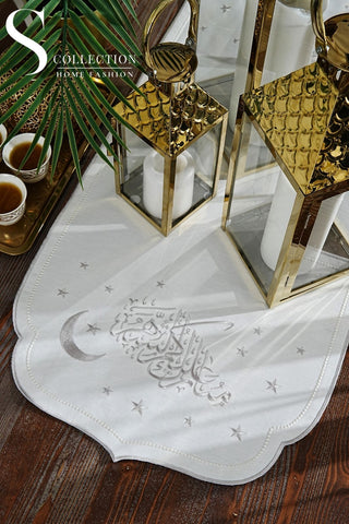 Ramadan Stellar Serenity Design Runner - Waterproof Fabric - Silver Embroidered