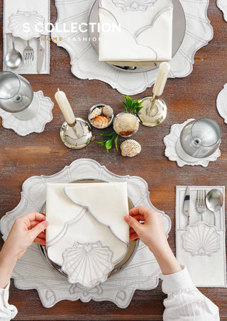 Marine Silver Design Placemat Set - Waterproof Fabric - 6 Persons - 24 Pcs. Full Set