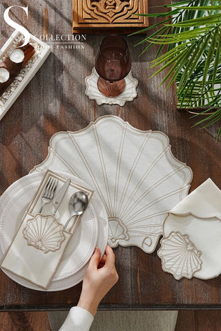 Marine Cappuccino Design Placemat Set - Waterproof Fabric - 6 Persons - 24 Pcs. Full Set