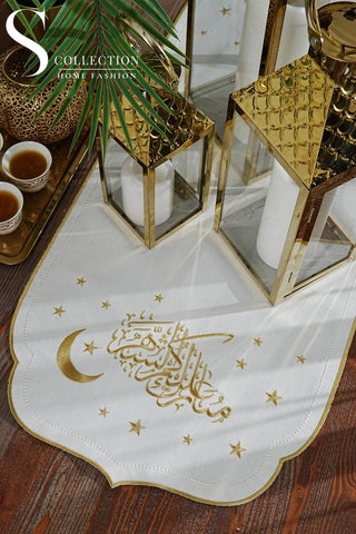 Ramadan Stellar Serenity Design Runner - Waterproof Fabric - Gold Embroidered