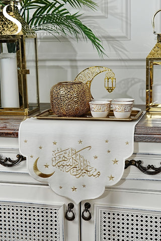 Stellar Serenity Design Runner - Waterproof Fabric - Shine Gold - Off White Embroidered