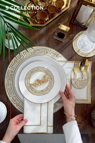 Layali Design Ramadan Collection Placemat Set - Gold Embroidered - Waterproof Fabric - 6 Persons - 18 Pcs. Full Set