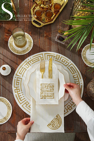 Ramadan Kareem Design Gold Placemat Set -Waterproof Fabric - 6 Persons - 24 Pcs. Full Set