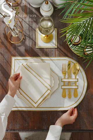 Dora Gold Pocket Design Placemat Set - Waterproof Fabric - 6 Persons - 18 Pcs. Full Set