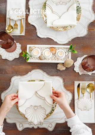 Marine Cappuccino Design Placemat Set - Waterproof Fabric - 6 Persons - 24 Pcs. Full Set