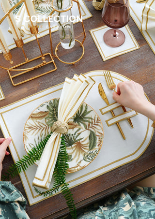 Dora Gold Pocket Design Placemat Set - Waterproof Fabric - 6 Persons - 18 Pcs. Full Set