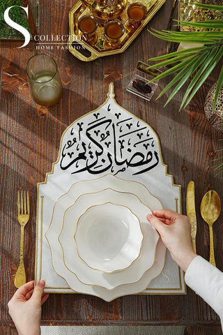 Ramadan Qubba Design Gold and Black Placemat - Waterproof Fabric - 12 Persons - 12 Pcs.