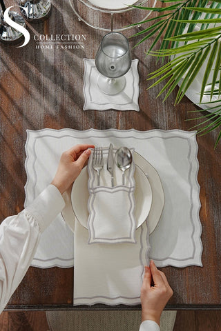 Leo Silver Design Placemat Set - Waterproof Fabric - 6 Persons - 24 Pcs. Full Set