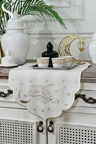 Stellar Serenity Design Runner - Waterproof Fabric - Shine Silver - Off White Embroidered