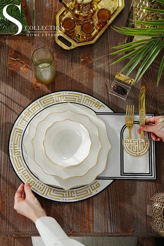 Layali Design Ramadan Collection Placemat - Gold and Black Embroidered - Waterproof Fabric - 12 Persons - 12 Pcs.