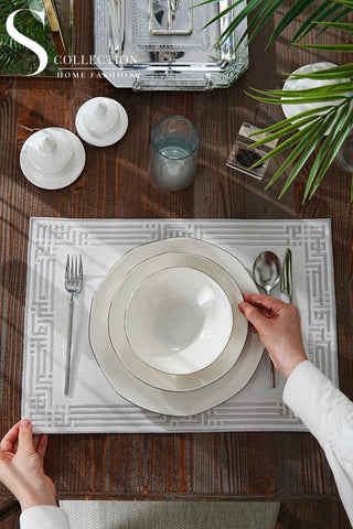 Ramadan Design Khair wa Barakah Placemat- Silver Embroidery - Waterproof Fabric - 12 Pcs.