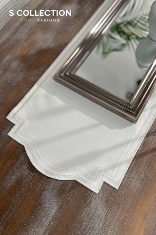 Graceful Design Runner - Waterproof Fabric - Off White Embroidered