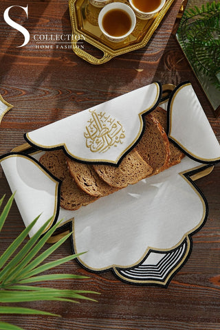 Najma Design Bread Basket Napkin - Waterproof Fabric - Black and Gold Embroidered