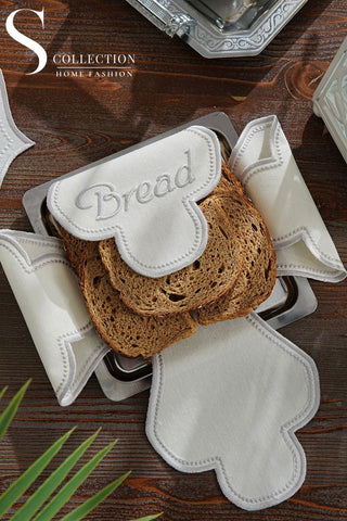 Cloud Veil Design Bread Basket Napkin - Waterproof Fabric - Shine Silver Embroidered