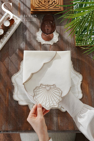 Marine Cappuccino Design Placemat Set - Waterproof Fabric - 6 Persons - 24 Pcs. Full Set