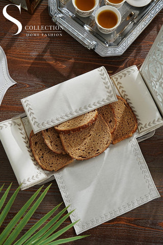 Leafy Allure Design Bread Basket Napkin - Waterproof Fabric - Shine Silver Embroidered