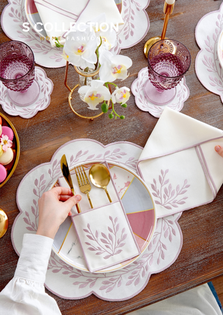 Chantal Rose Design Placemat Set - Waterproof Fabric - 6 Persons - 24 Pcs. Full Set