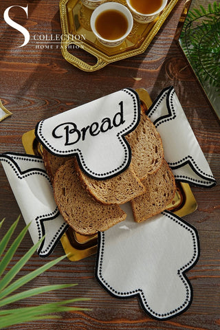 Cloud Veil Design Bread Basket Napkin - Waterproof Fabric - Black Embroidered