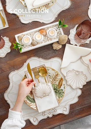 Marine Cappuccino Design Placemat Set - Waterproof Fabric - 6 Persons - 24 Pcs. Full Set