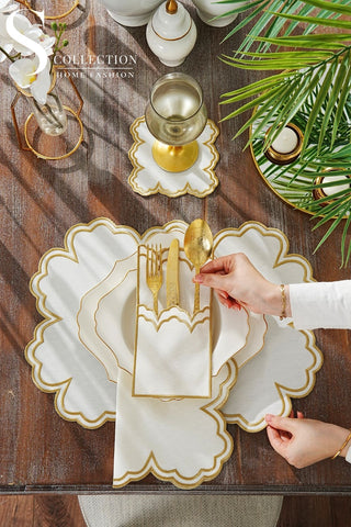 Cloud Design Gold Placemat Set - Waterproof Fabric - 6 Persons - 24 Pcs. Full Set