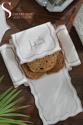 Leo Design Bread Basket Napkin - Waterproof Fabric - Silver Embroidered