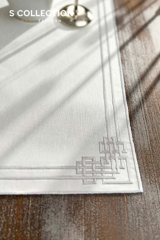 Pyramid Design Runner - Waterproof Fabric - Silver Embroidered