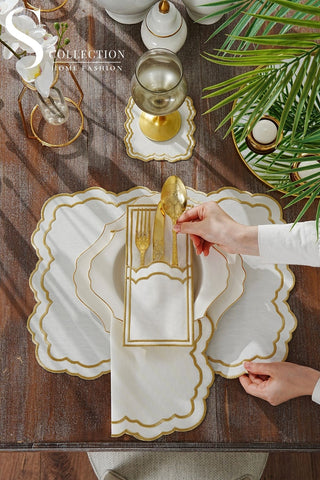 Gabriel Gold Design Placemat Set - Waterproof Fabric - 6 Persons - 24 Pcs. Full Set