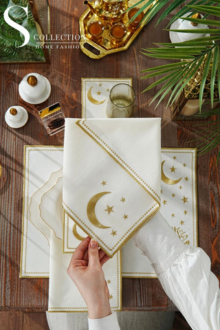 Ramadan Design Gold Glamorous Placemat Set -Waterproof Fabric - 6 Persons - 24 Pcs. Full Set