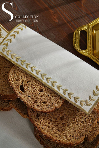 Leafy Allure Design Bread Basket Napkin - Waterproof Fabric - Shine Gold Embroidered