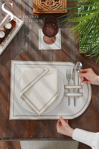 Dora Cappuccino Pocket Design Placemat Set - Waterproof Fabric - 6 Persons - 18 Pcs. Full Set