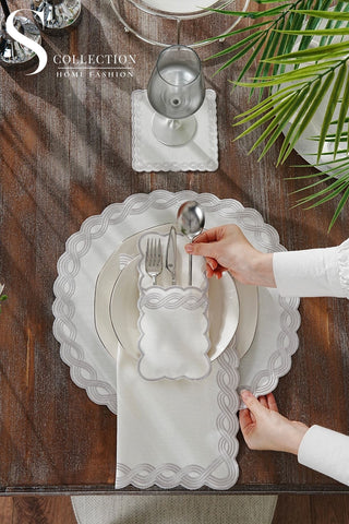 Ocean Braid Silver Design Placemat Set - Waterproof Fabric - 6 Persons - 24 Pcs. Full Set